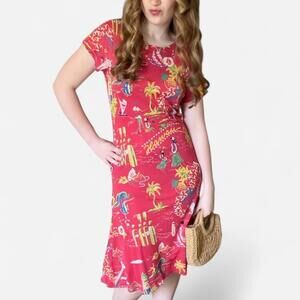 Vintage Polo Ralph Lauren Hawaiian Print Dress – 90s Tropical Tiki Viscose M